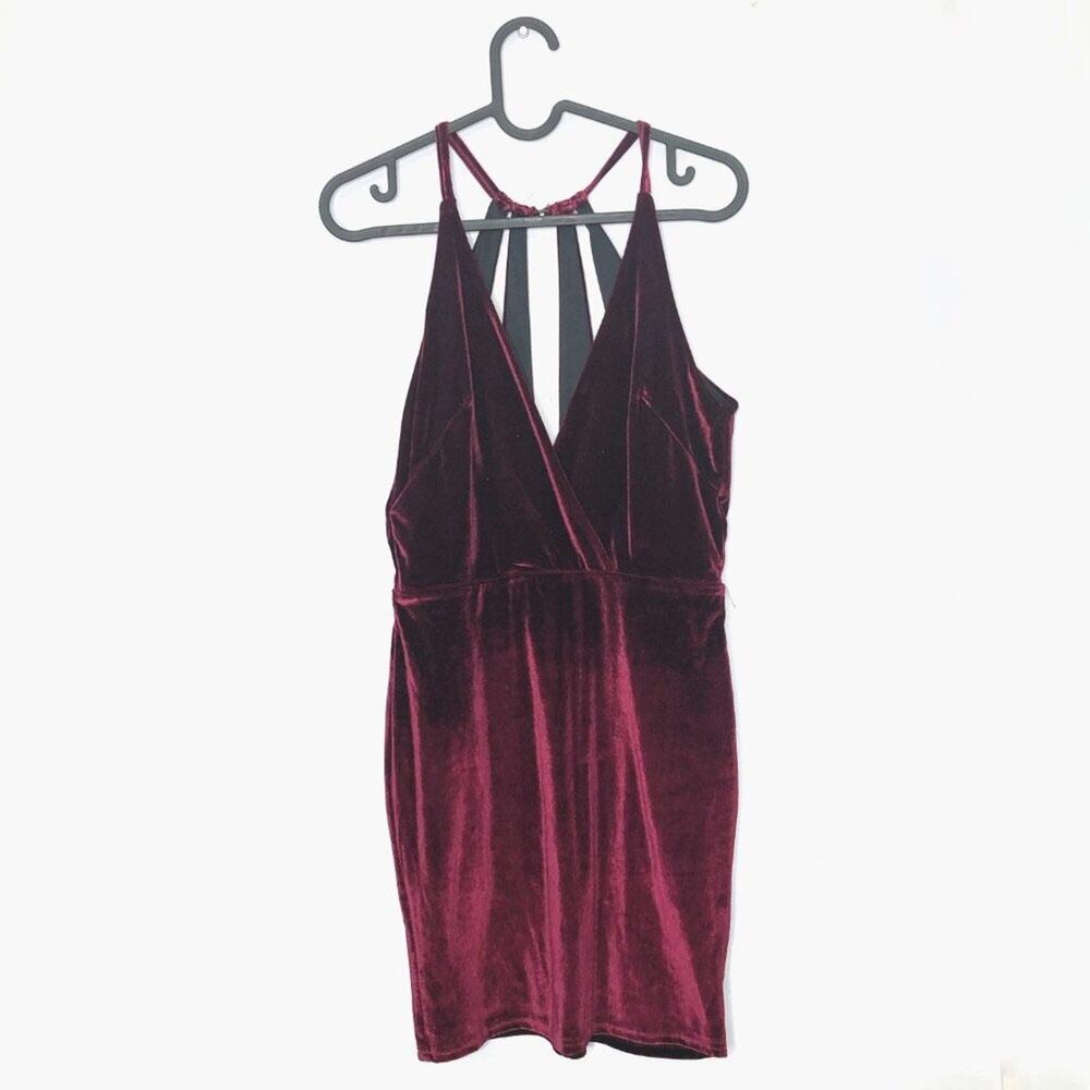 OML Velvet Surplice Strap Cage Back Mini Dress S